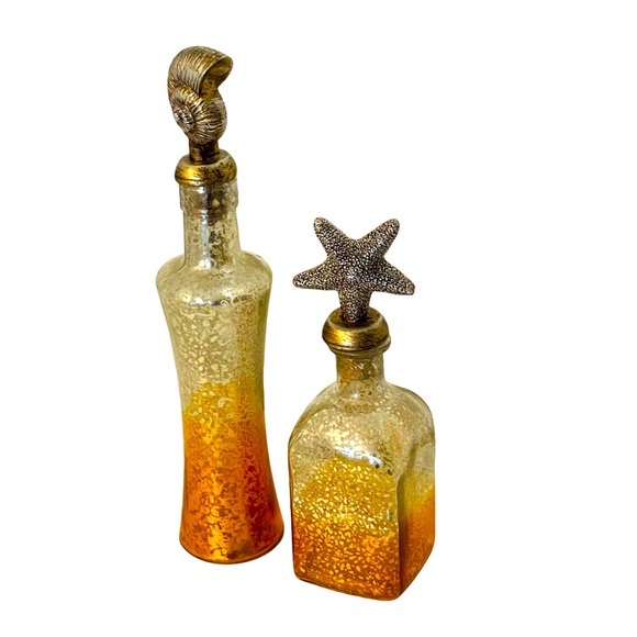 Nautical Glass Bottles with Starfish Shell  Beach Decor - Picture 1 of 9
